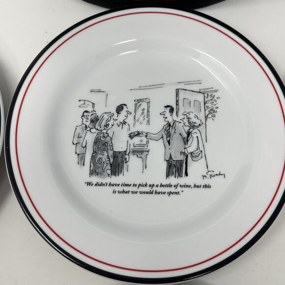 The New Yorker Cheese Plates Restoration Hardware Set of 6 Cartoon Salad Wine - Picture 5 of 16